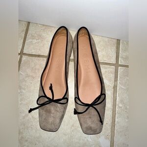 M.Gemi Suede Square Toe Ballet Flats Taupe/Black Trim Size 39.5